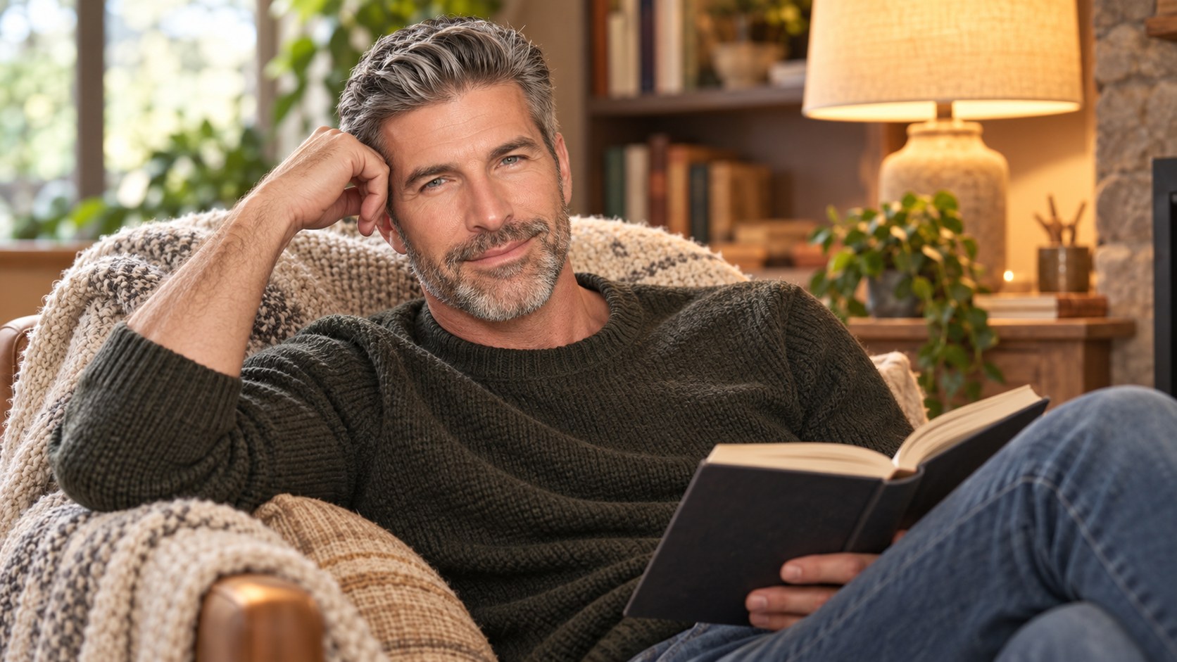 Luke relaxing in a cosy reading corner